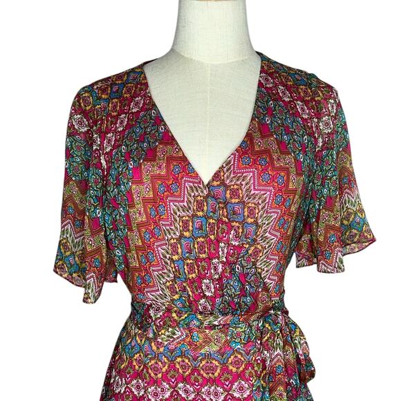 Diane Von Furstenberg Silk Blouson Midi Pink Multicolor DVF Dress Size 4 - Picture 3 of 9